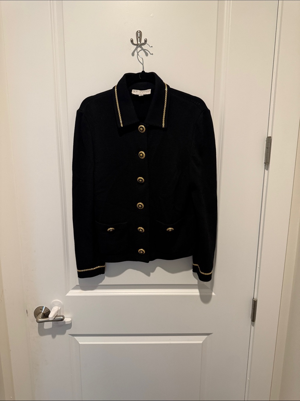 St. John Classic Black Knit Jacket with Gold Trim